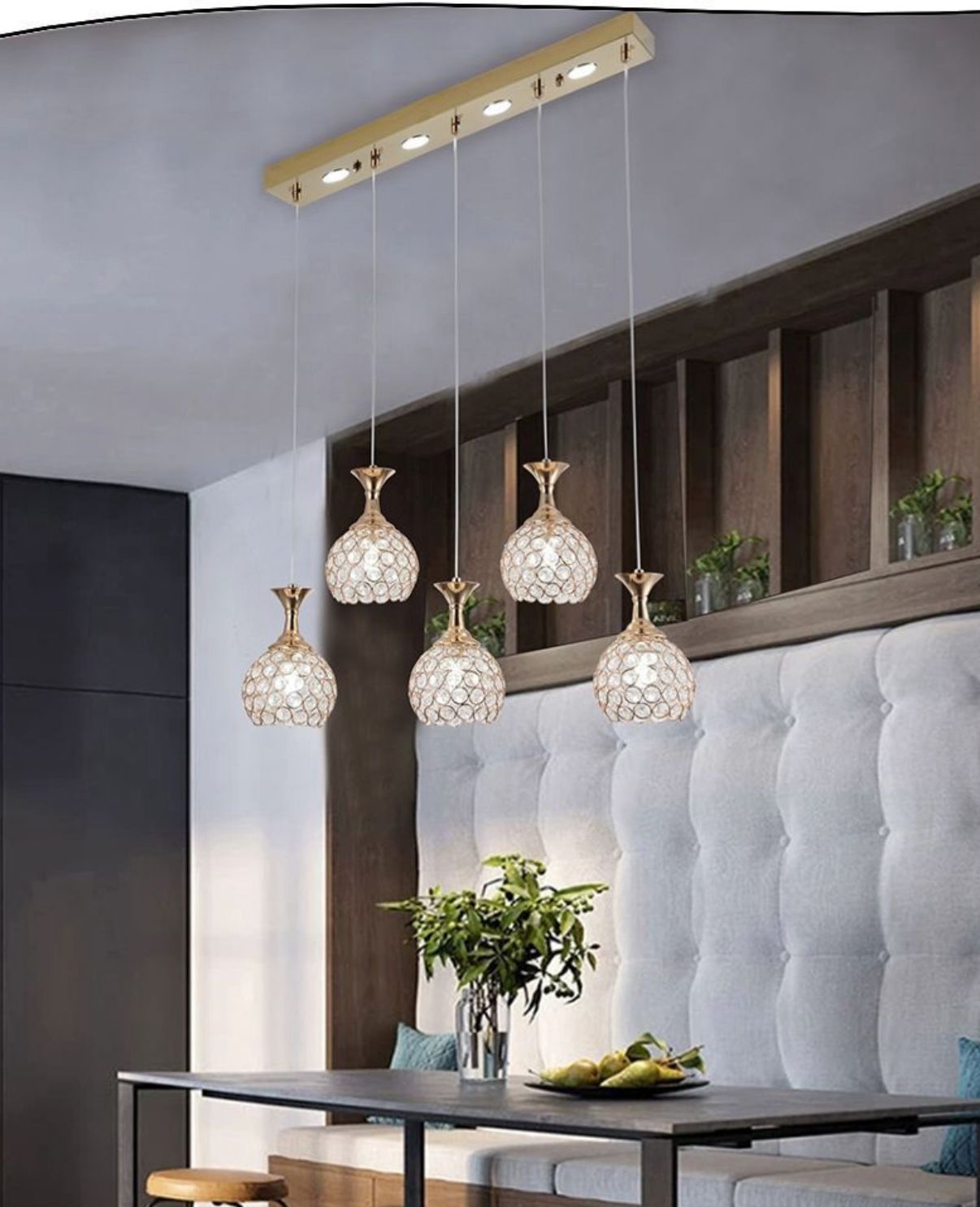 Lampadario 5 sfere con portalampade