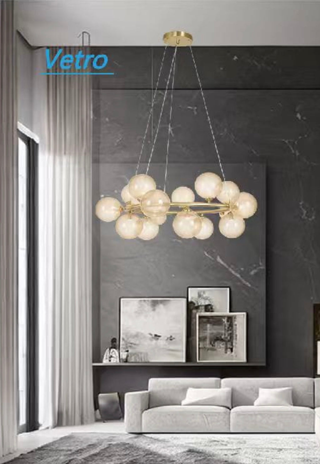 Lampadario circolare con 15 sfere