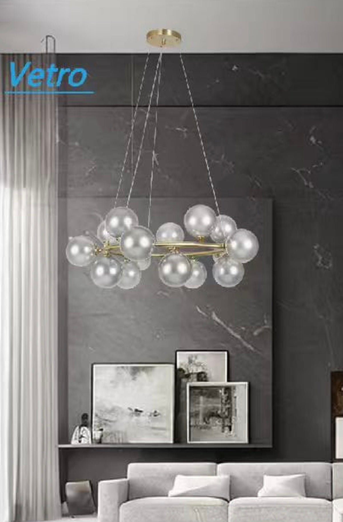 Lampadario circolare con 15 sfere