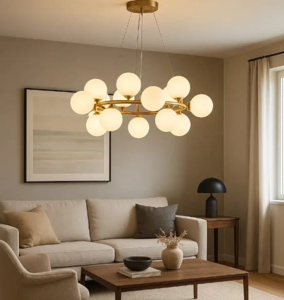 Lampadario circolare con 15 sfere
