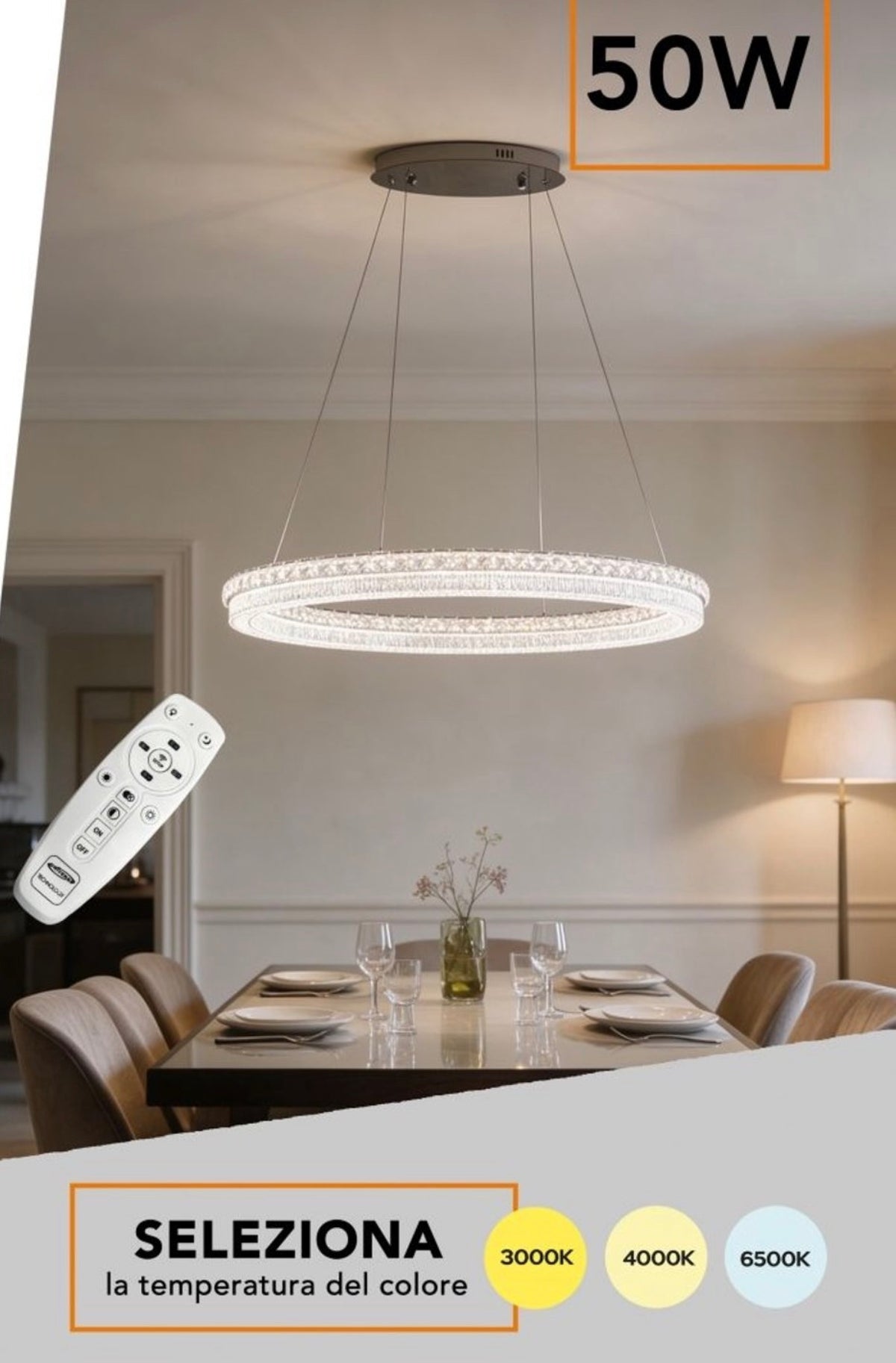 Lampadario A sospensione LED Ovale con cristalli