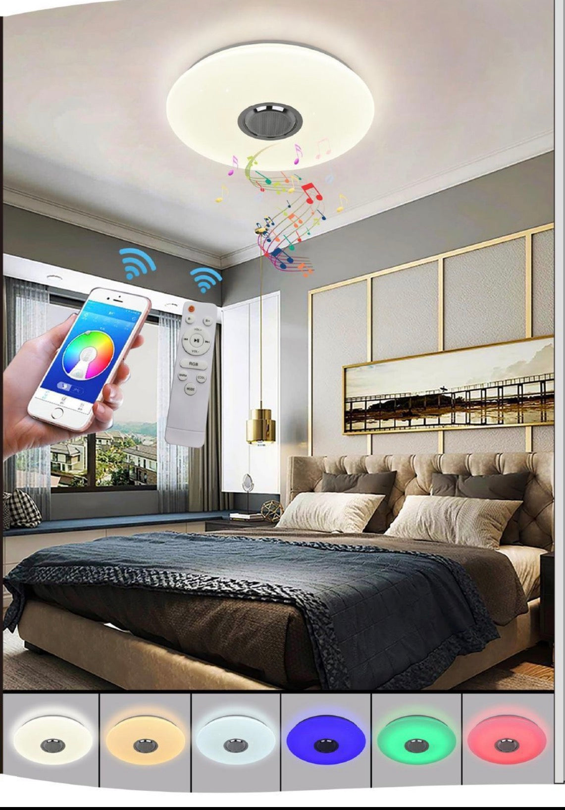 Plafoniera LED Smart RGB con Cassa Bluetooth e Telecomando