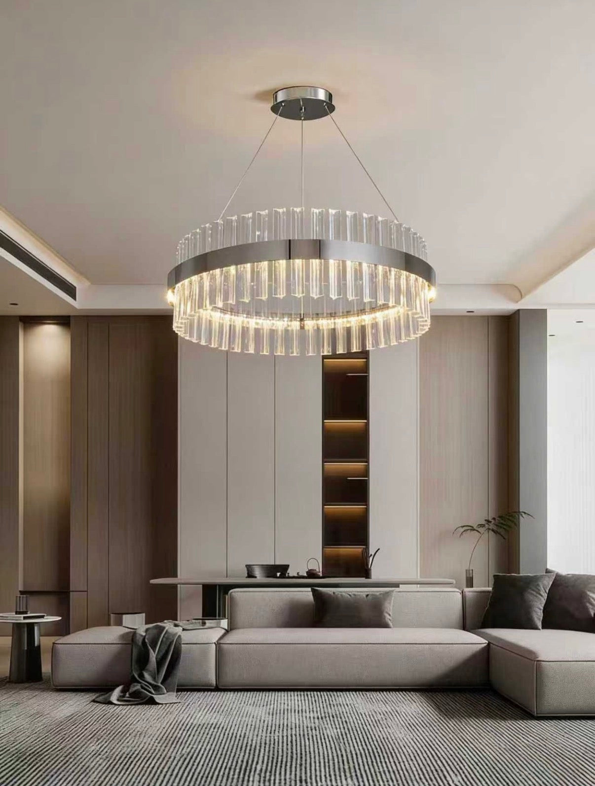 Lampadario a Sospensione Circolare in Cristallo LED