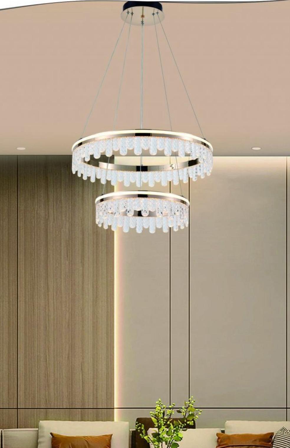 Lampadario 2 cerchi oro