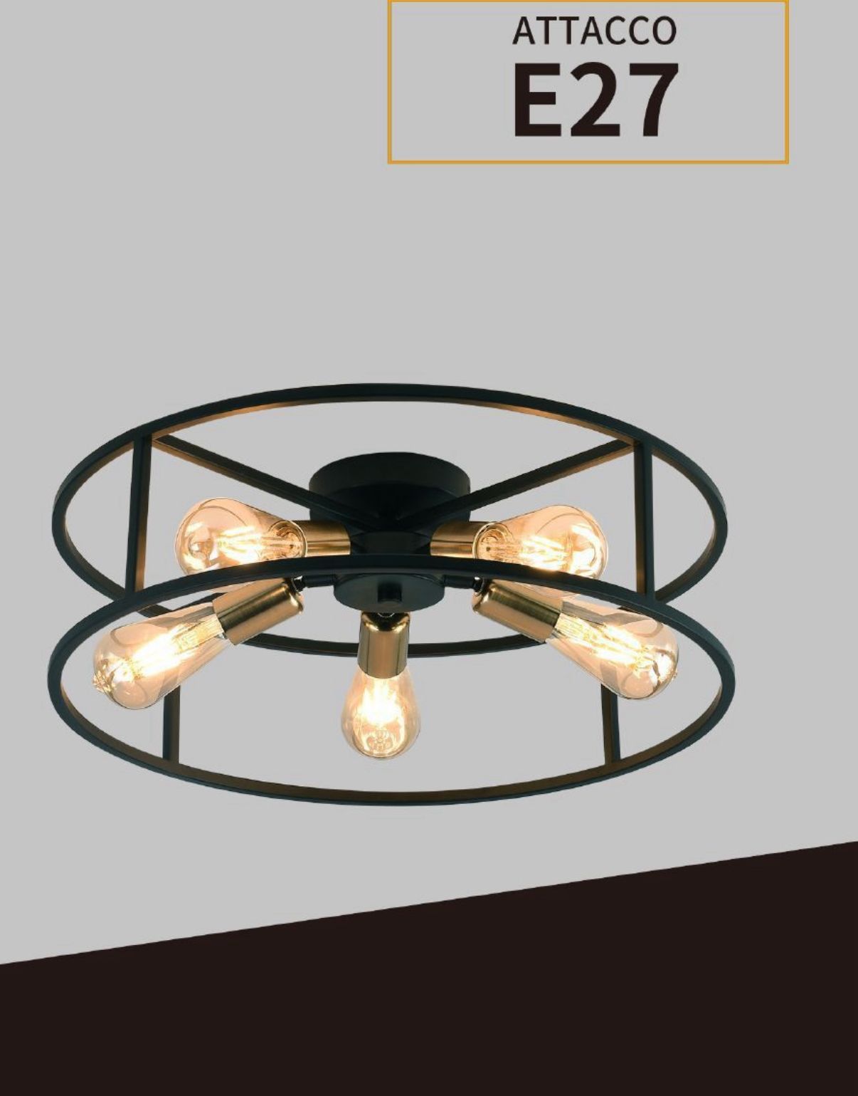 Plafoniera industrial nero/oro