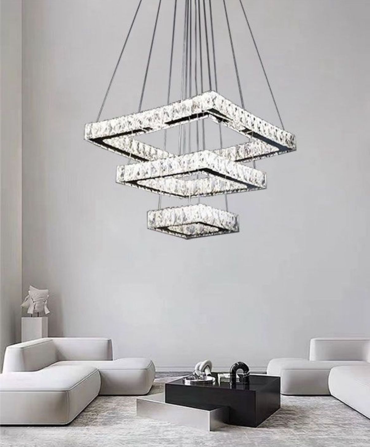 Lampadario 3 quadrati in cristallo