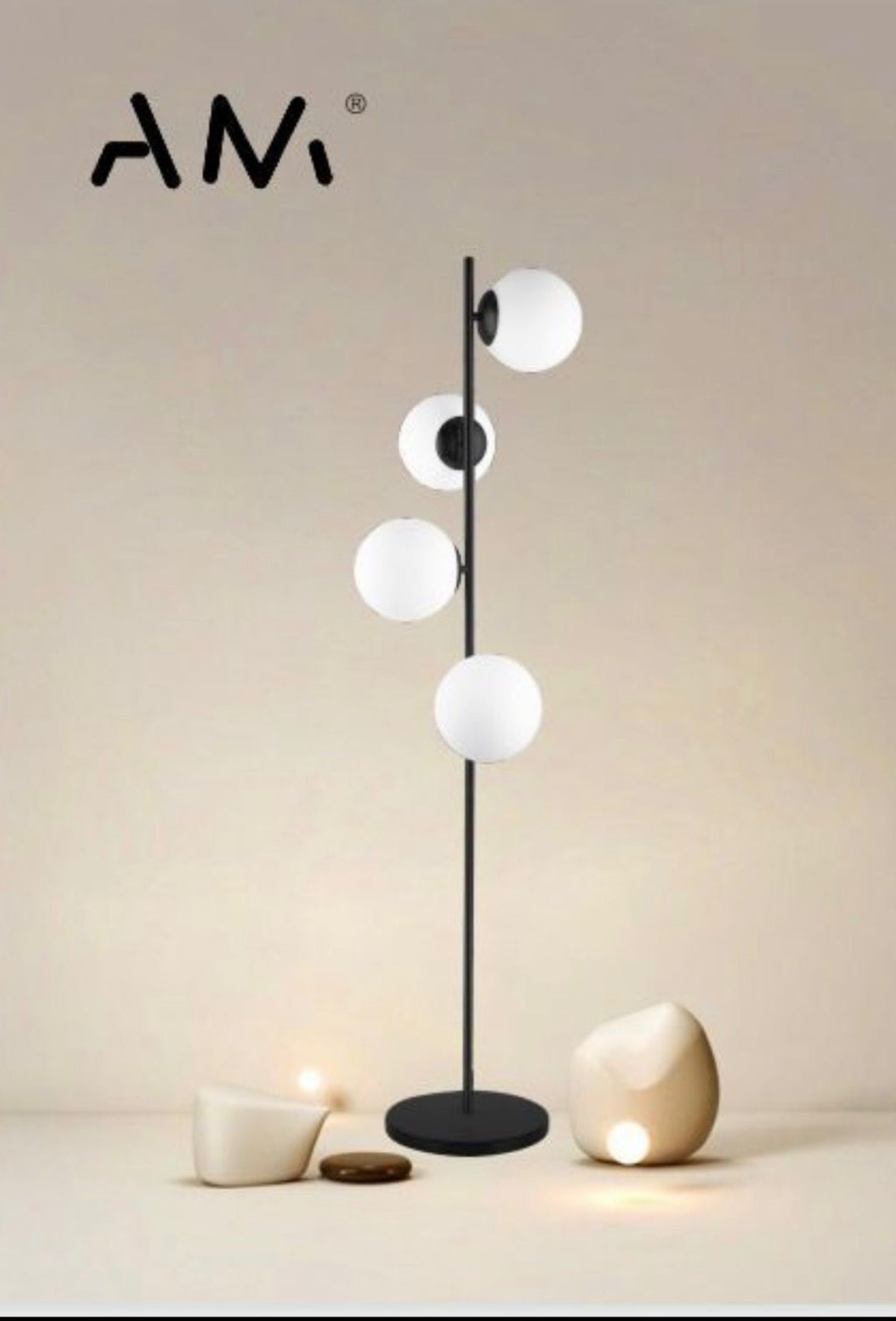 Lampada da terra con 4 sfere in vetro