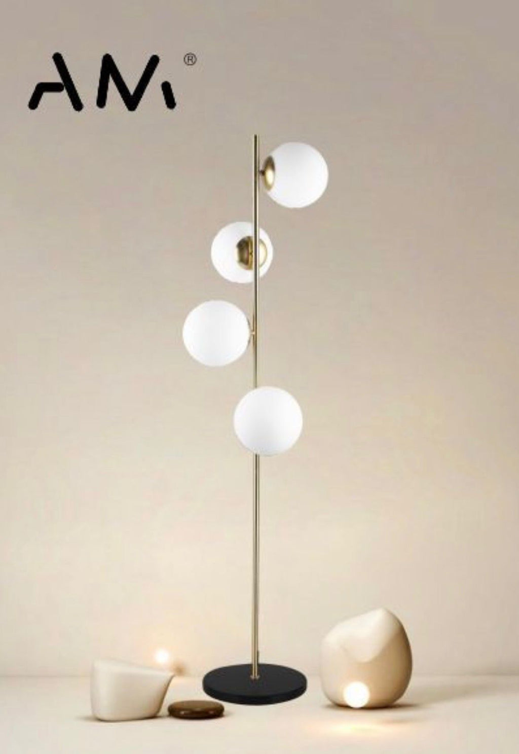 Lampada da terra con 4 sfere in vetro