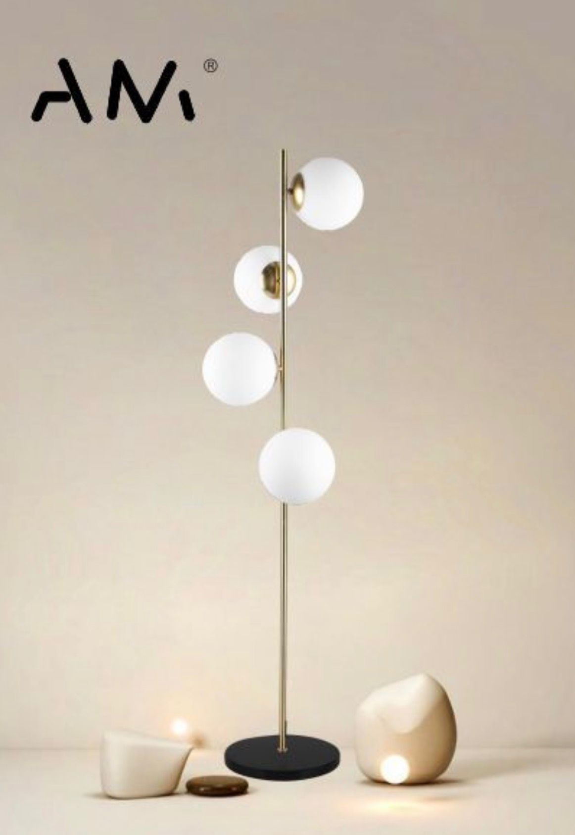 Lampada da terra con 4 sfere in vetro