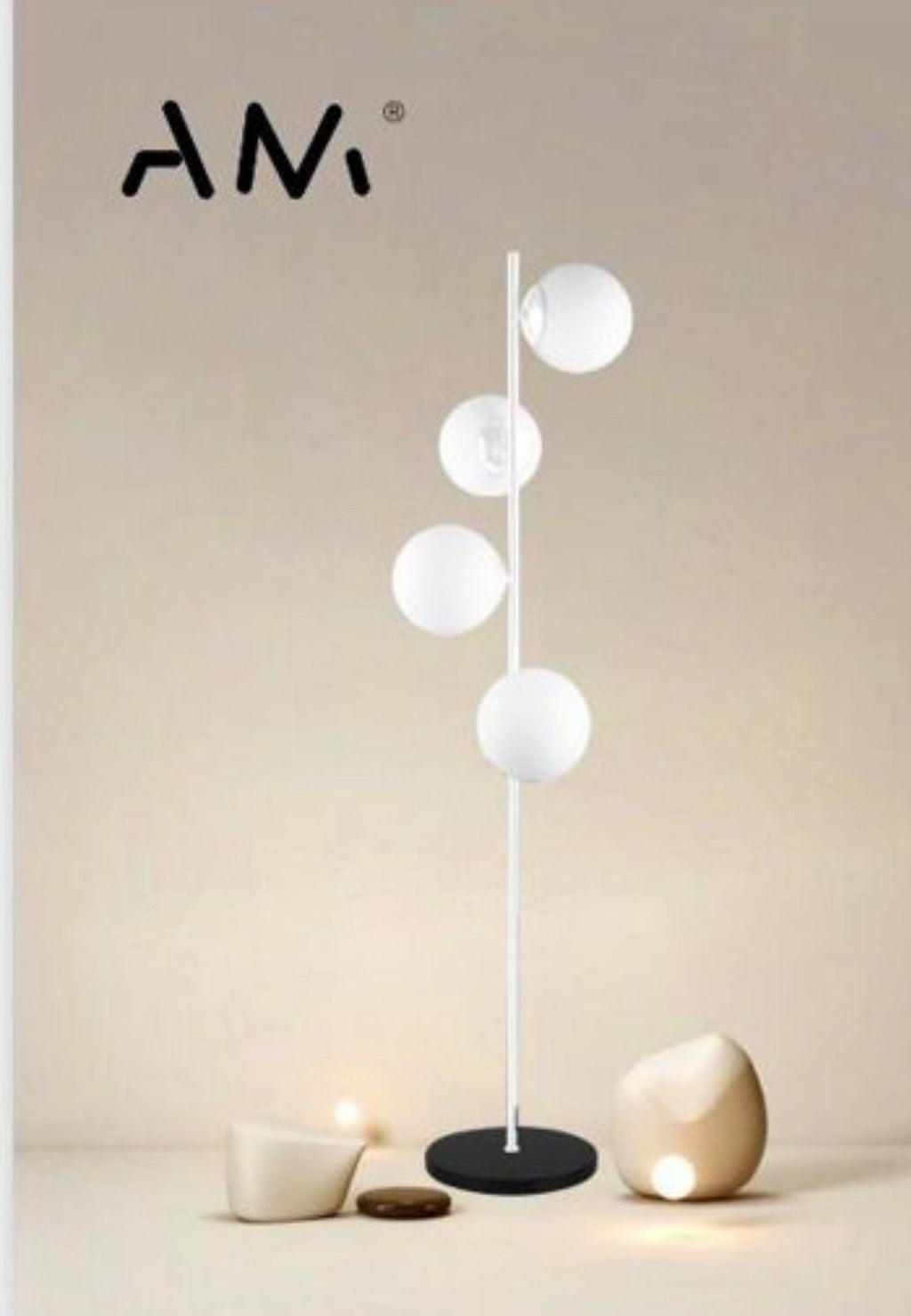 Lampada da terra con 4 sfere in vetro