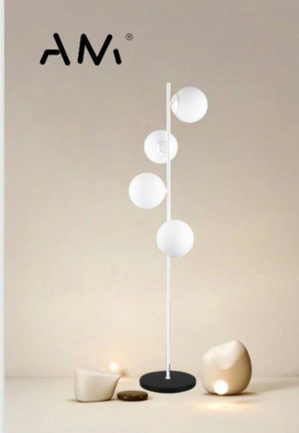 Lampada da terra con 4 sfere in vetro