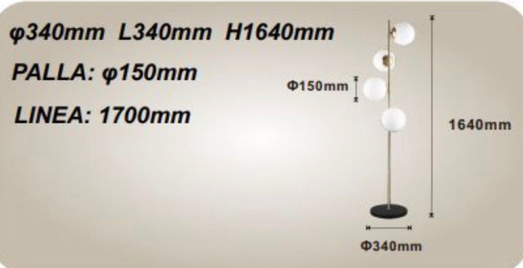 Lampada da terra con 4 sfere in vetro