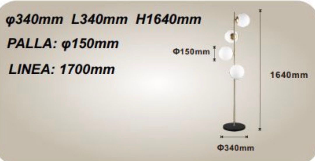 Lampada da terra con 4 sfere in vetro