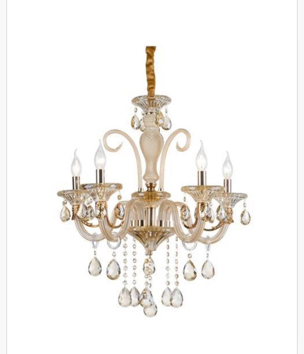 Lampadario Cristallo Dorato e Gocce Trasparenti