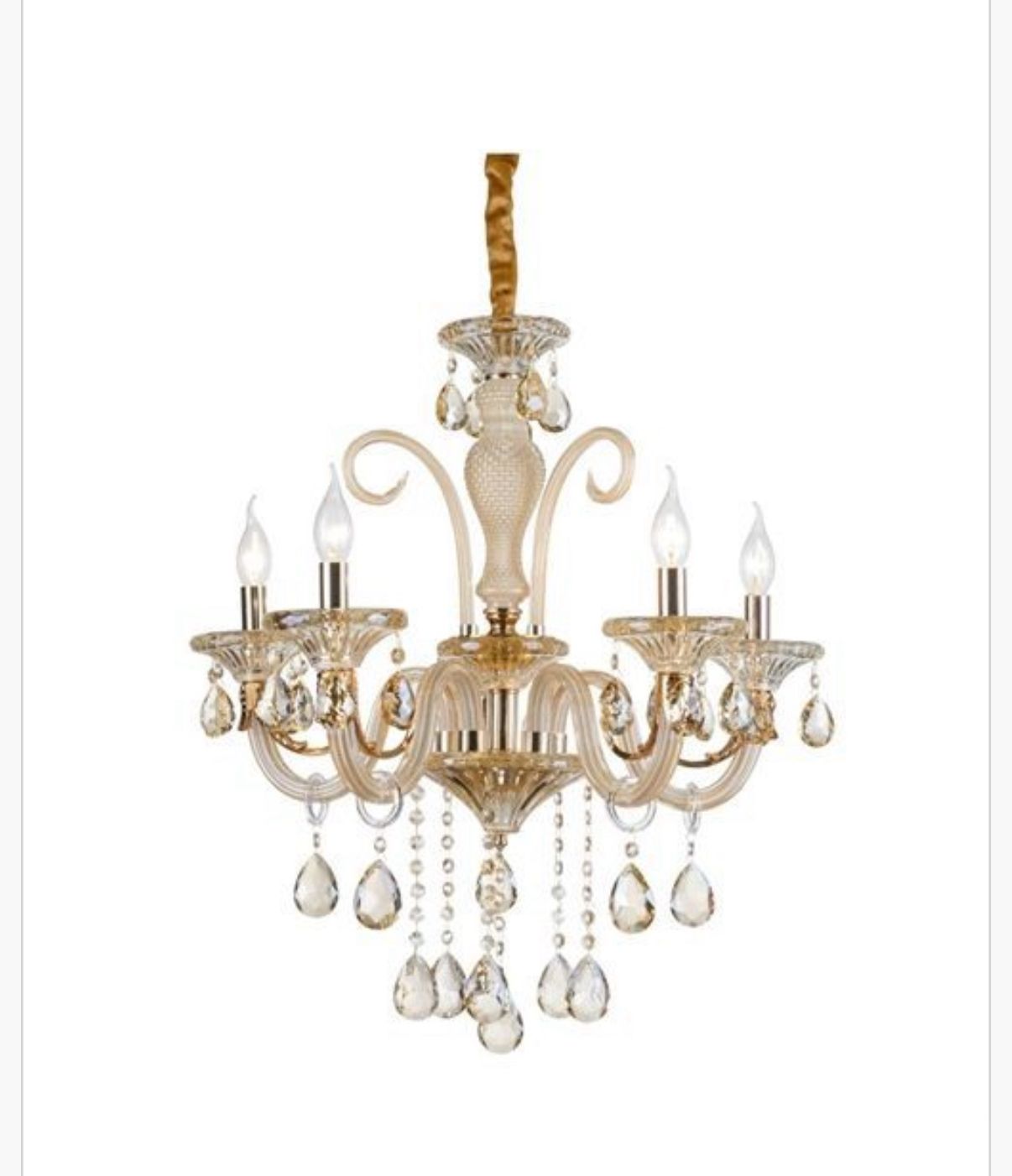 Lampadario Cristallo Dorato e Gocce Trasparenti
