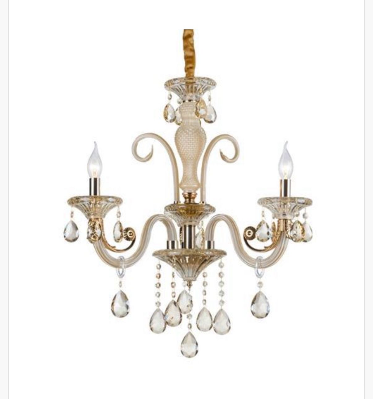 Lampadario Cristallo Dorato e Gocce Trasparenti