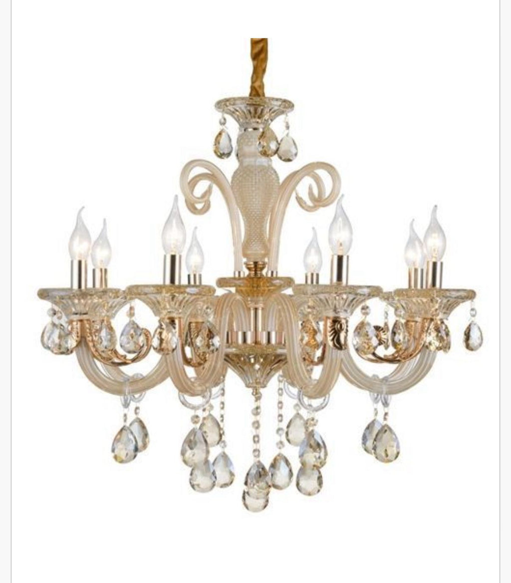 Lampadario Cristallo Dorato e Gocce Trasparenti