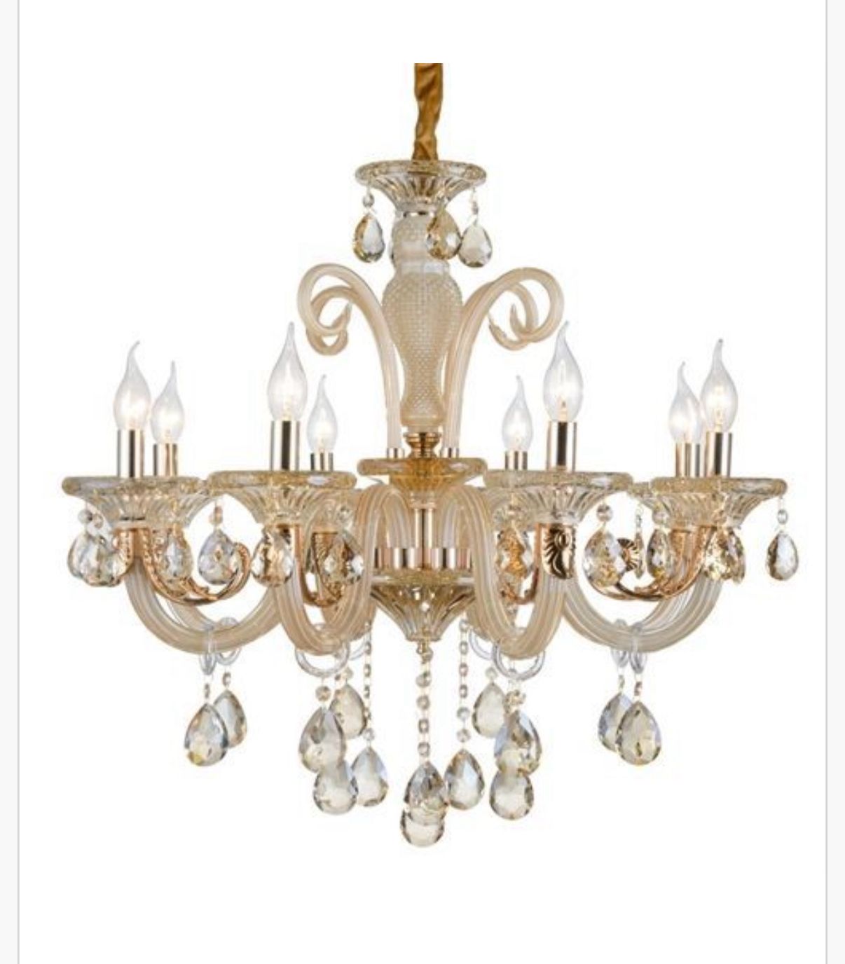 Lampadario Cristallo Dorato e Gocce Trasparenti
